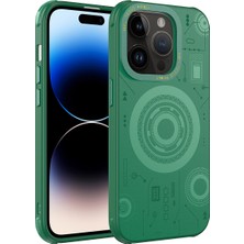 Zore iPhone 14 Pro Uyumlu Nvth Wireless Şarj Özellikli Desenli Hot Kapak-Koyu Yeşil