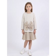 Lanova Kids Dev Fiyonklu Tüvit Kumaşlı Deri Etekli Kız Çocuk Elbise 6-14 Yaş 4424