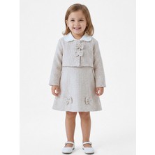 Lanova Kids Fiyonklu Bebe Yakalı Tüvit Kız Çocuk 3'lü Bej Elbise Takımı 3-7 Yaş 4410