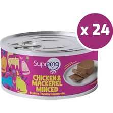 Supreme Cat Tavuklu ve Uskumrulu Kıyılmış Yetişkin Konserve Kedi Maması 85GR x 24 Adet