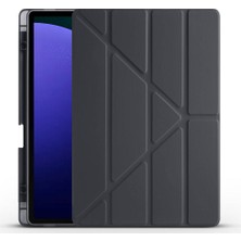 Zore Galaxy Tab S9 Plus Kılıf  Uyumlu Nvth Tri Folding Kalem Bölmeli Standlı Kılıf-Siyah