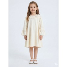 Lanova Kids Ispanyol Kollu Fırfırlı Yakalı Kız Çocuk Krem Elbise 4-10 Yaş 4405