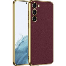 Zore Galaxy S23 Kılıf Deri Görünümlü Kenarları Elektroplating Kaplama Nvth Fizyon Kapak-Kırmızı