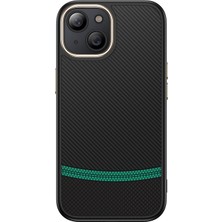 Zore iPhone 13 Kılıf M-Safe Şarj Özellikli Karbon Fiber Görünümlü Nvth Antina Kapak - Siyah-Yeşil