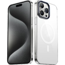 Zore Apple iPhone 15 Pro Max Kılıf Nvth Wireless Şarj Özellikli Şeffaf G-Glass Kapak-Lacivert