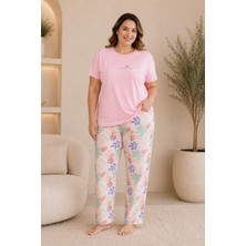 Wordex Mirano 4511 Çiçekli Kısa Kollu Pamuklu Penye Büyük Beden Kadın Pijama Takımı