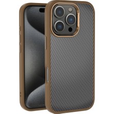Zore Apple iPhone 16 Pro Kılıf Karbon Fiber Görünümlü Parlak Kamera Çerçeveli Nvth Venus Kapak-Rose Brown