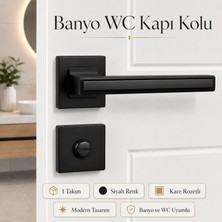 Badem10 Techno Mat Siyah Kare Rozetli Wc Kapı Kolu Banyo Tuvalet Iç Kapı Kilitli Modern Kapı Kolu Takımı