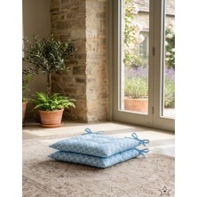 Erca Home Tekstil Ürünleri Boncuk Elyaf Dolgulu Ranforce Pamuklu Kumaş 4 Adet Bağcıklı Sandalye Minderi 45 x 45 Mavi