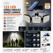 Mersi Shop Uzaktan Kumandalı 122 LED Güneş Enerjili Bahçe Lambası | Hareket Sensörlü Solar Duvar Aydınlatma 270°