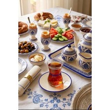 Decostyle Blue El Boyama Fd Beykoz Incebelli Porselen Tabaklı Çay Takımı 12 Parça 135 cc