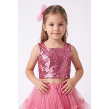 Le Mabelle Fuşya  Kare Yakalı Pullu Kız Çocuk Kolsuz Crop Bluz - Cintia