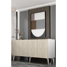 Dekortis Home Dekor KA180A1BTG Sadem Konsol ve Tv Sehpası, Ünitesi Beyaz-Traverten-Gümüş