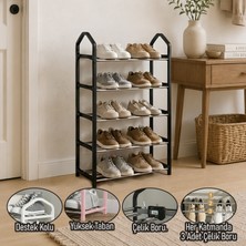 Trend Maison 5 Katlı Metal Ayakkabılık Çelik Borulu Düzenleyici Siyah Renkli Şık Görünüm