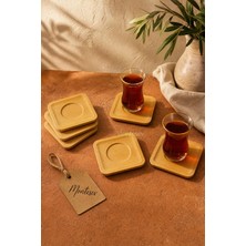 Montesev Ahşap Çay Tabağı 6 lı Set Bardak Fincan Kupa Altlığı ( KARE )
