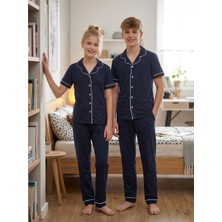 Enie Unisex Çocuk %100 Pamuk Antrasit Yazlık Göz Bantlı Pijama Takımı
