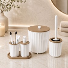 LE Paris 5 Parça Banyo Seti Modern Çizgili Tasarım | Çöp Kovası | Wc Fırçası | Organizer | Sıvı Sabunluk | Diş Fırçalık