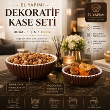 Art By Aslı El Yapımı Dekoratif Kase Seti 2'li Kırılmaz Meyvelik Çerezlik Modern Sunum Kasesi Kahverengi Beyaz