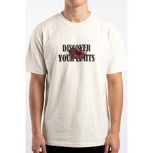 Hadiora Erkek Ekru Relaxed B Yaka Ön ve Sırt  Baskılı  Pamuklu T-Shirt