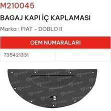 MARAL Bagaj Kapak Plastiği Tek Kapak 99>09 Doblo