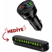 Al-tech Bilişim 55W Hızlı Araç Şarj Cihazı 2 USB 1 Type-C PD20W Qc3.0 + Telefon Numaratörü Hediyeli