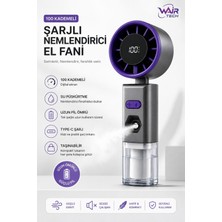 Wair Teknoloji 100 Kademeli Şarjlı El Fanı Su Püskürtmeli Nemlendirmeli Dijital Ekranlı Type-C Taşınabilir Mini Fan