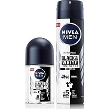 Nacario Nıvea Men Erkek Sprey Deodorant Black&white 150ML ve Mini Roll-On Black&white 25ML, 48 Saat