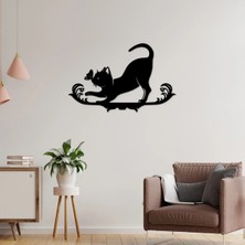 Buççin Online Mağaza  50X32 cm Kedili Ahşap Duvar Panosu Ahşap Siyah