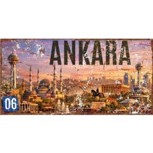 Buççin Online Mağaza  Ankara Şehir Silüeti ve Manzaralı Eskitme Tasarım Alüminyum Duvar Tabelası Metal Çok Renkli