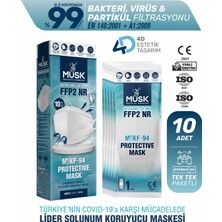 Musk KF94 Kore Tipi Beyaz Renk N95 Maske 10 Adet Yüksek Koruma ve Filtrasyon Özelliği ile Konforlu Kullanım