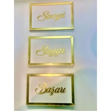 Buççin Online Mağaza  Ilk Hediyem Gold Pleksili Saygı Sevgi Başarı 3'lü Set Ahşap Sarı