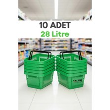 Raf Sanatı 10 Adet - 28 Litre Plastik Market Alışveriş Sepeti Saplı Dayanıklı Market Mağaza El Sepeti Yeşil