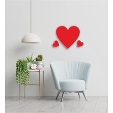 Buççin Online Mağaza  Love Aşk Kalp 3'lü Kırmızı Ahşap Lazer Tablo Mdf 3mm Ahşap Kırmızı