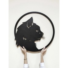 Buççin Online Mağaza  Kedi Ahşap Duvar Dekoru, Lazer Kesim Tablo, Siyah Mdf Tablo, Yuvarlak Duvar Panosu, Geometrik Duvar