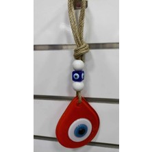 Buççin Online Mağaza  Trenddünyası Kırmızı Renk Cam Nazar Boncuklu El Yapımı Özel Tasarım Duvar Süsü Cam Kırmızı