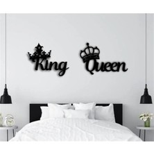 Buççin Online Mağaza  Siyah Ahşap King Queen Duvar Dekoru - Salon Oturma Yatak Odası Antre Ofis Için 80X30 cm Tablo Seti A
