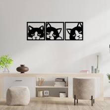 Buççin Online Mağaza  60X20 cm 3'lü Kedi Duvar Panosu Ahşap Siyah