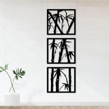 Buççin Online Mağaza  100X35 cm 3 Parça Bambu Desenli Ahşap Duvar Panosu Ahşap Siyah