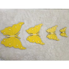 Buççin Online Mağaza  Duvar Panosu Ahşap Kelebek Inci Taneli 25CM-20CM-15CM-10CM 4' Lü Set Ahşap Sarı