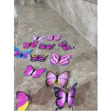 Buççin Online Mağaza  3D Pvc Kelebek Duvar Dekorasyon Kelebek Buketlik 36 Adet Plastik Pembe