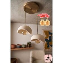 Decory Beton Görünümlü 2'liSarkıt Avize,Bohem Sarkıt Avize (Rustik Ampul Hediyeli) (Bioplastik) E27