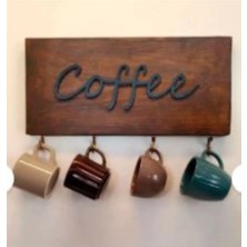 Buççin Online Mağaza  Ahşap Coffee Yazılı Duvar Kahve Fincanı Askılığı Ahşap Kahverengi
