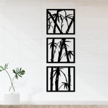 Buççin Online Mağaza  50X18 cm 3 Parça Bambu Desenli Ahşap Duvar Panosu Ahşap Siyah