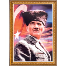 Buççin Online Mağaza  Çerçeve Varaklı Atatürk Portresi Duvara Monte 50X70 cm İNT-029 Ahşap Turuncu