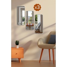 Buççin Online Mağaza  3'lü Dikdörtgen Ayna Duvar Aksesuarı - Sunumluk - Sunum Tepsisi (Çok Amaçlı) 12,5X30 Cm. Cam Gri