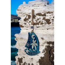 Buççin Online Mağaza  Nazar Boncuklu Seramik Yelkenli Desenli Kuş Palmiye ve Deniz Yıldızı Dekoratifli Süs Eşyası 16X20 cm