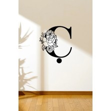 Buççin Online Mağaza  Siyah Ahşap Çiçek Işlemeli Ç Harfi Duvar Dekoru Salon Oturma / Yatak Odası Için 30X30 cm Mdf Tablo A