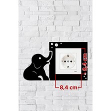Buççin Online Mağaza  Sevimli Fil Tasarım Priz Çerçevesi (Iç Ölçü 8,4x8,4 Cm) Dekoratif Priz - Anahtar Çerçeves Ahşap Siya