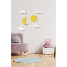 Buççin Online Mağaza  Sarı ve Beyaz Ahşap Gökyüzü Duvar Dekoru - Salon Oturma Yatak Çocuk Odası Için 70X50 cm Tablo Seti A