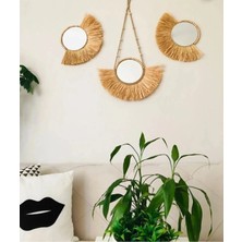 Buççin Online Mağaza  3 Lu Rafya Ayna Seti / Yelpaze Ayna / Tasarim Ayna / Duvar Panosu / Balkon Ofis Antre Salon Aynasi A